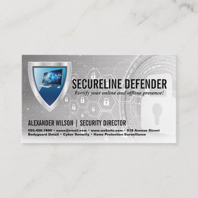 Shield Computer Logo | Cyber Tech Background Business Card (Front)