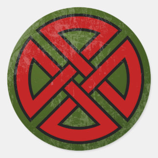 Shield Knot (Celtic, red & black on green) Classic Round Sticker