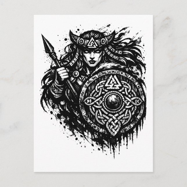 Shield Maiden Spear‑Sigil – Mythic Warrior Ink Postcard (Front)