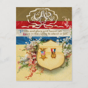 Shield Medal Grand Army of The Republic Flowers Postcard