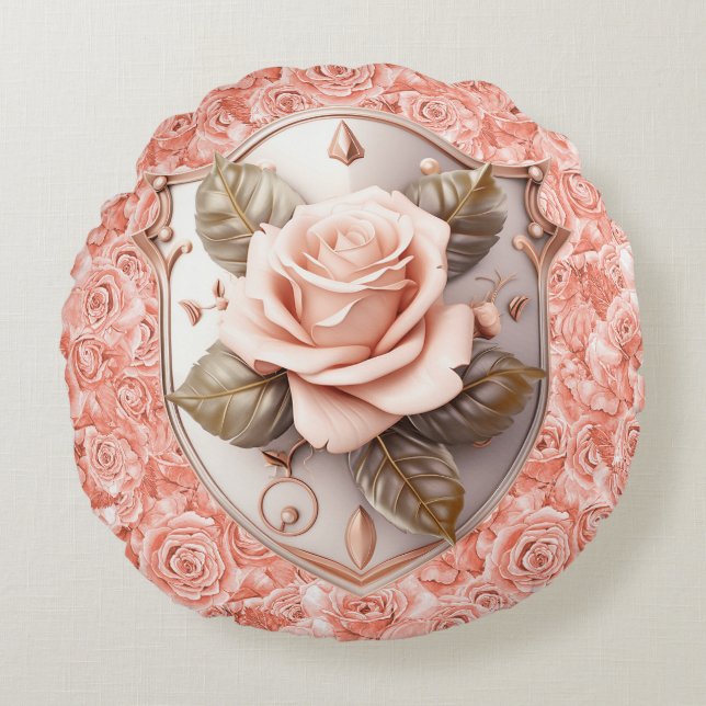 Shield of Faith on Pink Roses Round Pillow (Front)