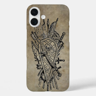 Shield of Swords Faux Leather iPhone 16 Plus Case