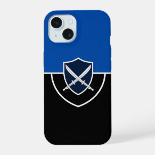 Shield with Crossed Swords on Blue & Black iPhone 15 Case