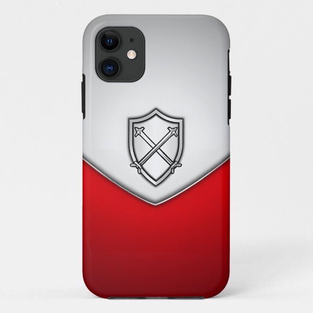 Shield with Crossed Swords Silver and Red Case-Mate iPhone Case (Back)