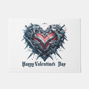 Shielded and caged valentines day heart doormat