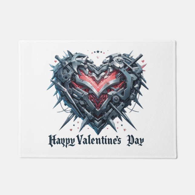 Shielded and caged valentines day heart doormat (Front)