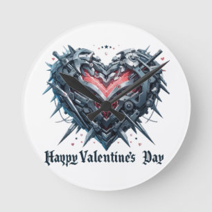 Shielded and caged valentines day heart round clock