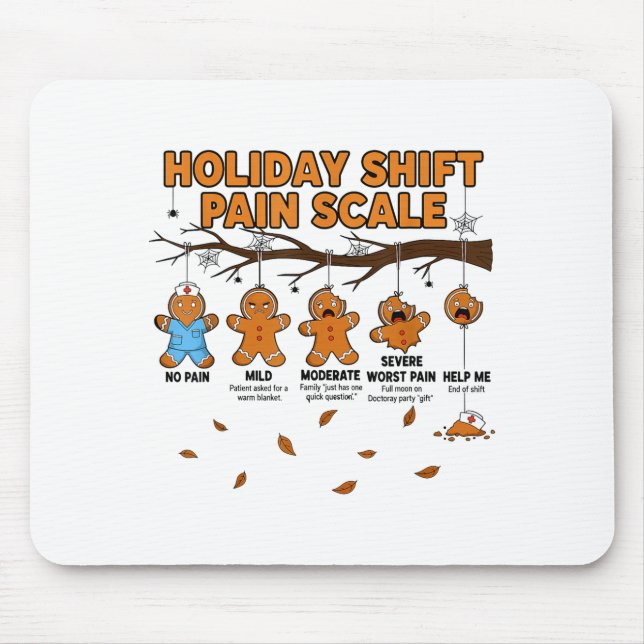 Shift Nurse Pain Scale Funny Gingerbread Rn Christ Mouse Mat (Front)