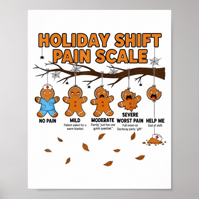 Shift Nurse Pain Scale Funny Gingerbread Rn Christ Poster (Front)