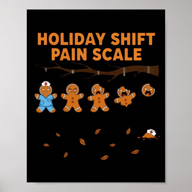 Shift Nurse Pain Scale Funny Gingerbread Rn Christ Poster (Front)