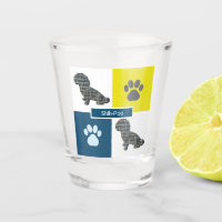 Shih-Poo Dog Cute Silhouette & Paw Y&B Grid