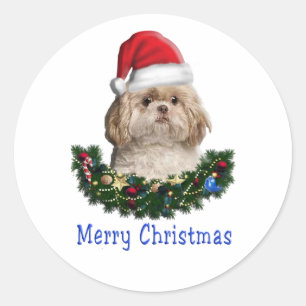 Shih-Tsu Dog  Christmas items Classic Round Sticker