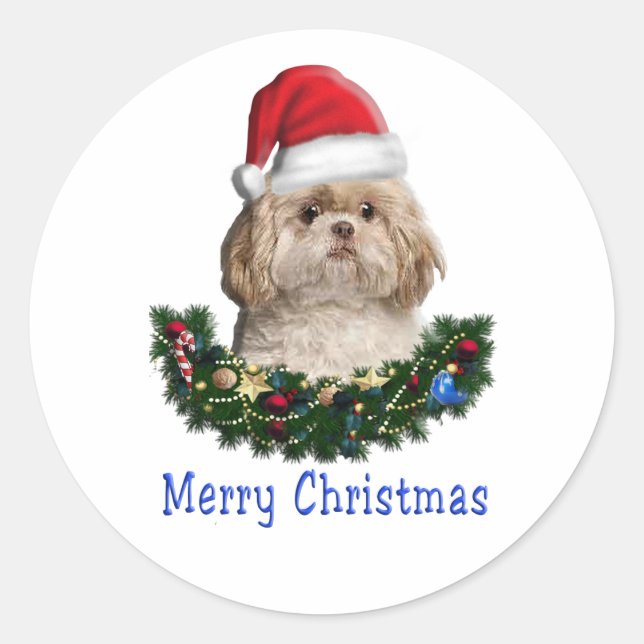 Shih-Tsu Dog  Christmas items Classic Round Sticker (Front)
