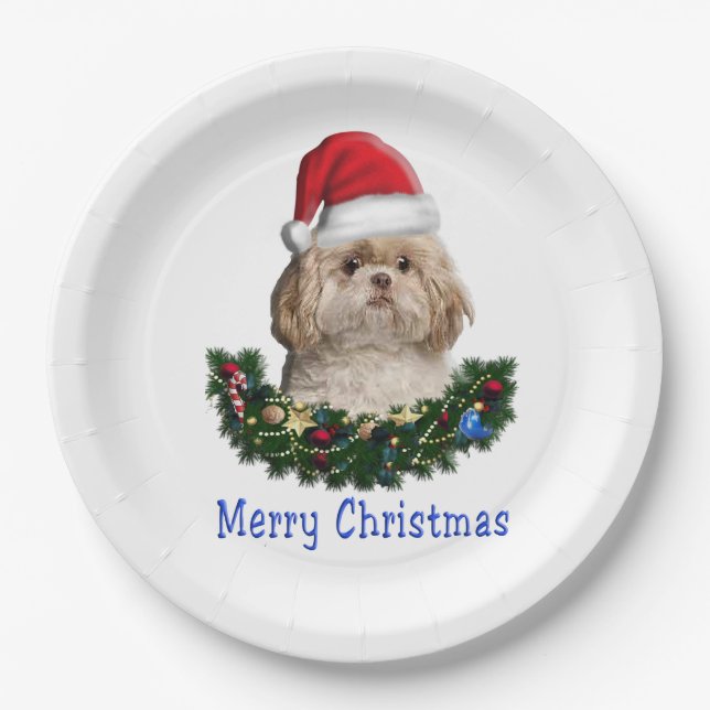 Shih-Tsu Dog  Christmas items Paper Plate (Front)