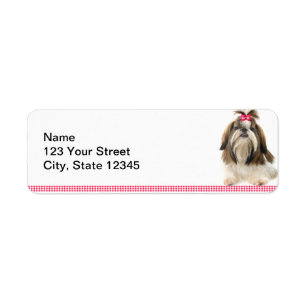 Shih Tsu with Pink Bow on Pink Diamond border