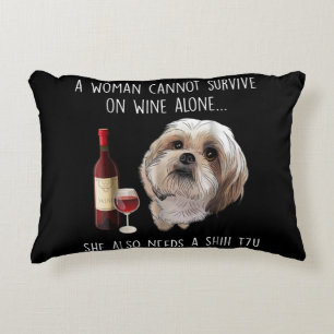 Shih Tzu A Woman Can’t Survive On Wine Alone Decorative Cushion