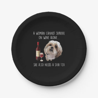 Shih Tzu | A Woman Can’t Survive On Wine Alone Paper Plate
