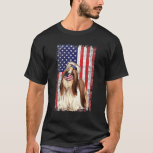 Shih Tzu American Flag Dog Wears Face Mask 4th Of  T-Shirt