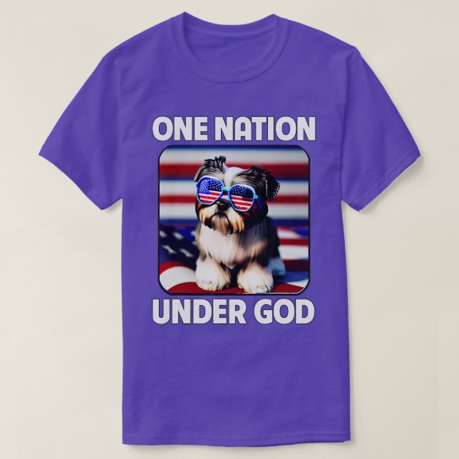 Shih Tzu American Flag One Nation Under God Patrio T-Shirt (Design Front)