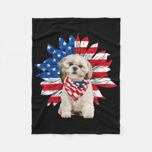 Shih Tzu American Flag Sunflower Dog Lovers 4th Of Fleece Blanket