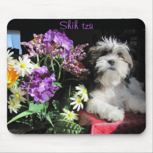 Shih tzu and flowers mouse mat