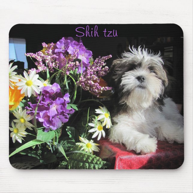 Shih tzu and flowers mouse mat (Front)