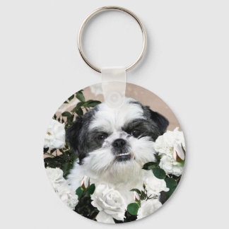 Shih Tzu and roses Key Ring