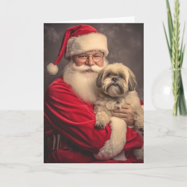 Shih Tzu and Santa Holiday Card (Front)