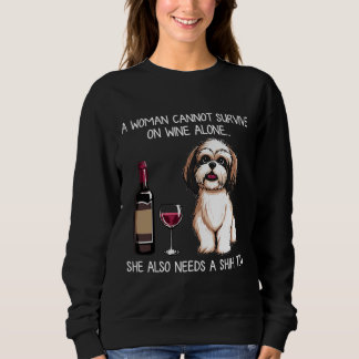 Shih Tzu And Wine Dog Fitted T T Sweatshirt