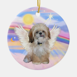 Shih Tzu Angel in Heaven's Clouds Ceramic Tree Decoration