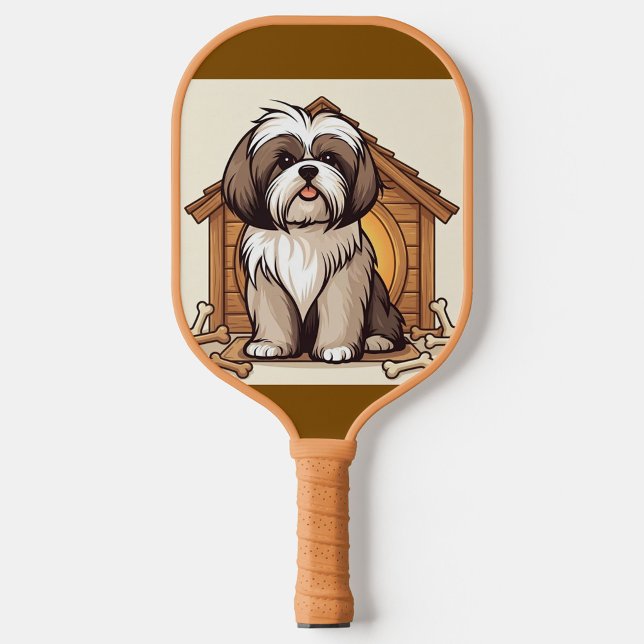 Shih Tzu Art  Pickleball Paddle (“Fluffy pup pickleball paddle with cute doghouse art.)