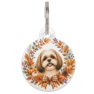 Shih Tzu Autumn Wreath Pet Tag