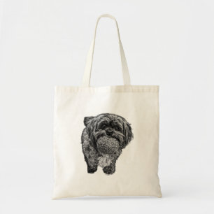 Shih Tzu & Ball Tote Hand-Drawn Dog Art Bag