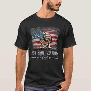 Shih Tzu Best Dog Mum Ever Retro Usa American Flag T-Shirt