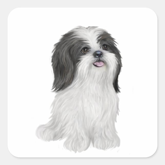 Shih Tzu - black and white (by JF) Square Sticker (Front)