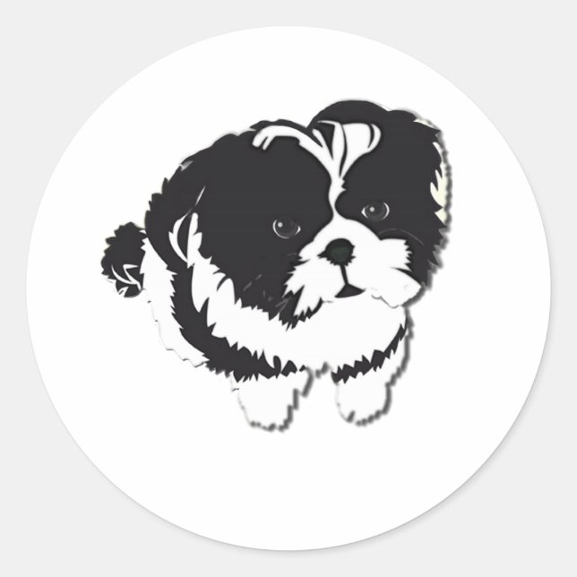 Shih Tzu Black White Dog Pet Classic Round Sticker (Front)