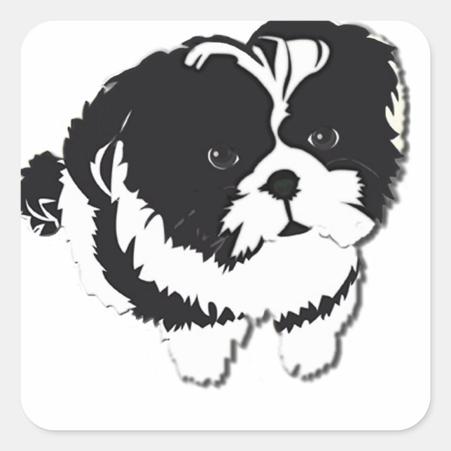 Shih Tzu Black White Dog Pet Square Sticker (Front)