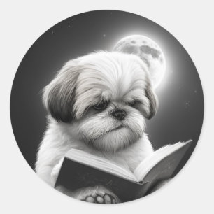 Shih Tzu Book reading Classic Round Sticker