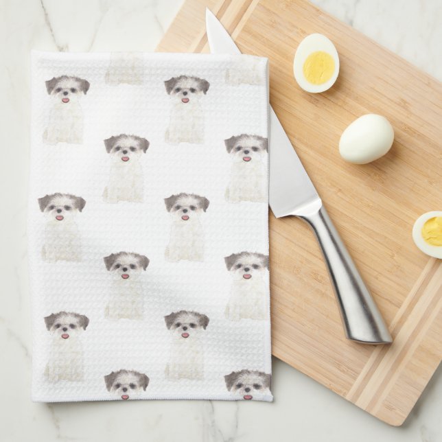 Shih Tzu (Brown & White) Tea Towel (Quarter Fold)