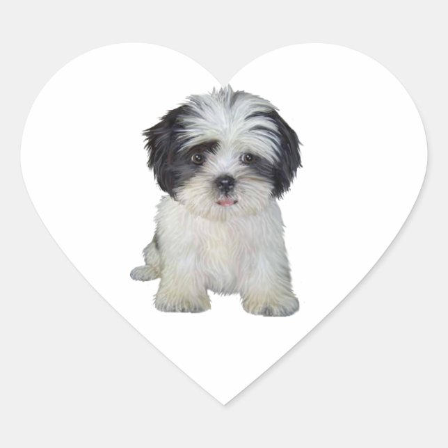 Shih Tzu (bw) - Puppy Heart Sticker (Front)