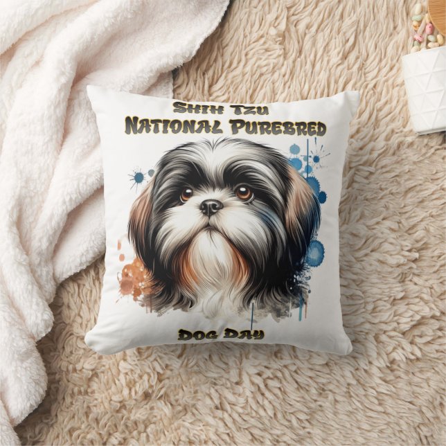 Shih Tzu Celebration on National Purebred Dog Day Cushion (Blanket)