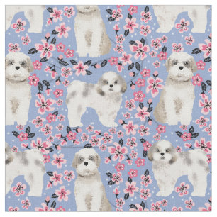 shih tzu cherry blossoms pink fabric