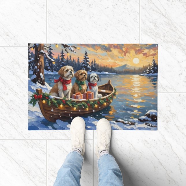 Shih Tzu Christmas Boat Holiday Doormat (Indoor)