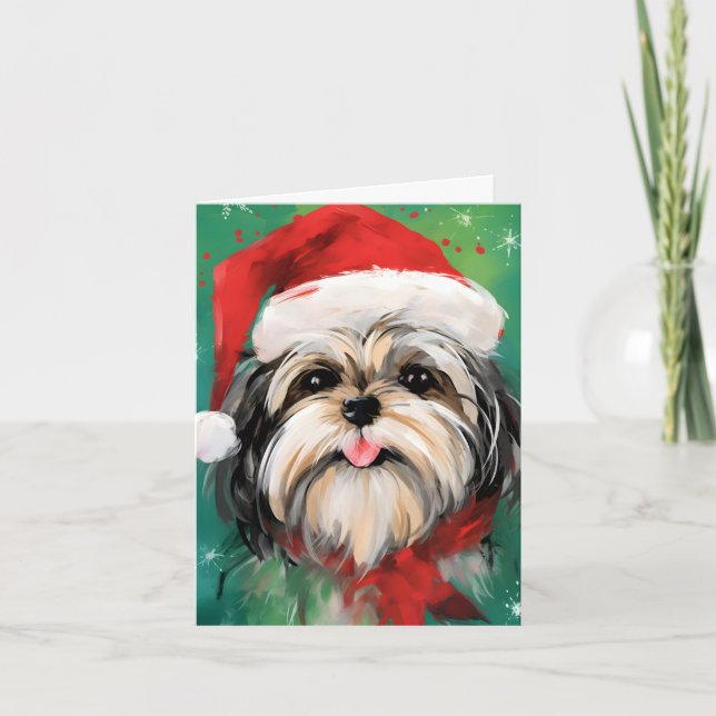 Shih Tzu Christmas brush painting artwork Card (Front)