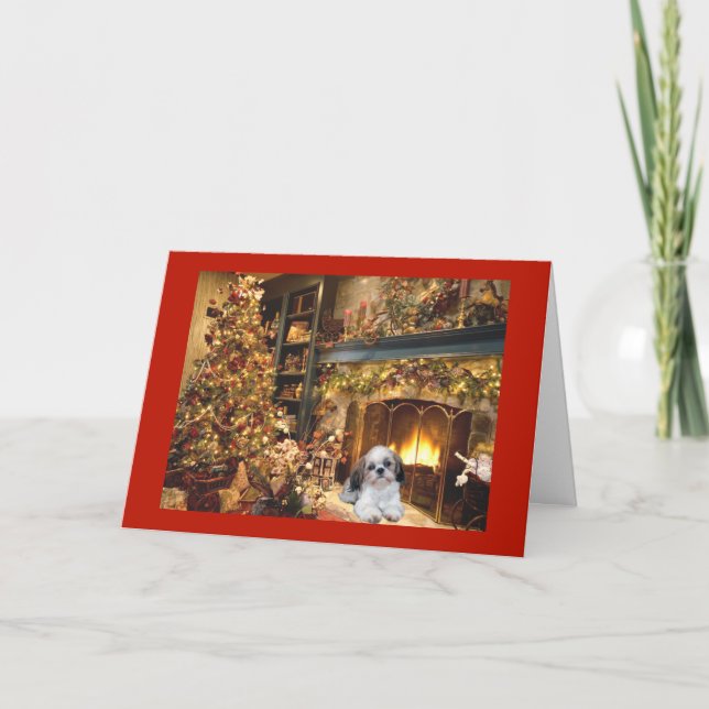 Shih Tzu Christmas Card Fireplace1 (Front)
