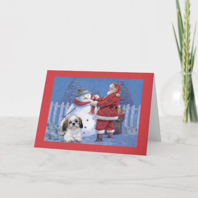 Shih Tzu Christmas Card Santa and Snowman (Front)