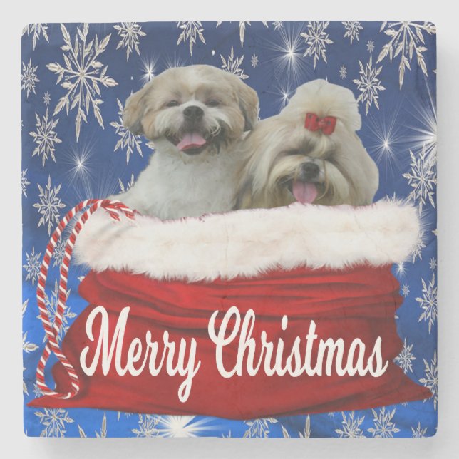 Shih tzu Christmas Coaster, Shihtzu Stone Coaster (Front)