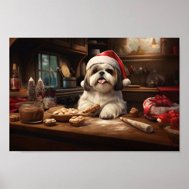 Shih Tzu Christmas Cookies Festive Holiday Poster (Front)
