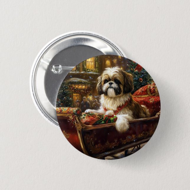 Shih Tzu Christmas Festive Season 6 Cm Round Badge (Front & Back)