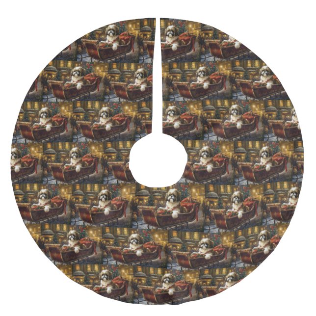 Shih Tzu Christmas Festive Season Brushed Polyester Tree Skirt (Front)